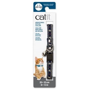 Collier réglable à dégagement rapide Catit en nylon avec œillet, motif nautique, bleu, 20-33 cm (8-13 po)